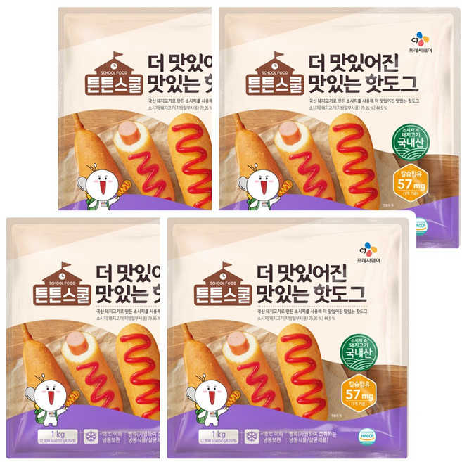 CJ 튼튼스쿨 더 맛있어진 맛있는 핫도그, 4개, 1kg
