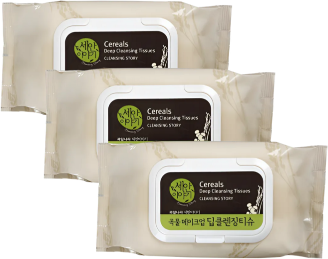 과일나라 세안이야기 곡물 딥 클렌징티슈, 100매, 3개