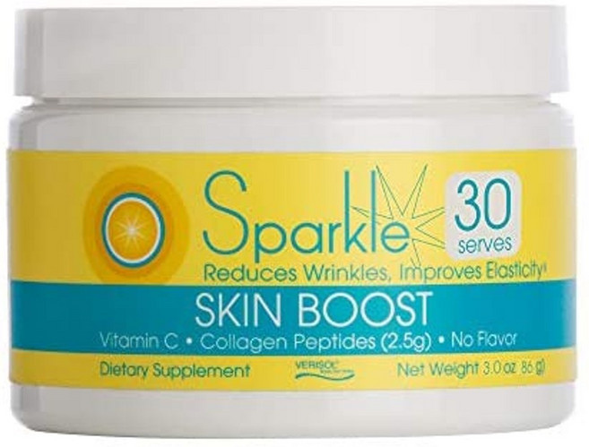 Sparkle Skin Boost No Flavor Verisol Collagen Peptides Protein Powder 비타민 C 보충 음료 2.8oz, 30-서브, 맛 없음, 1개