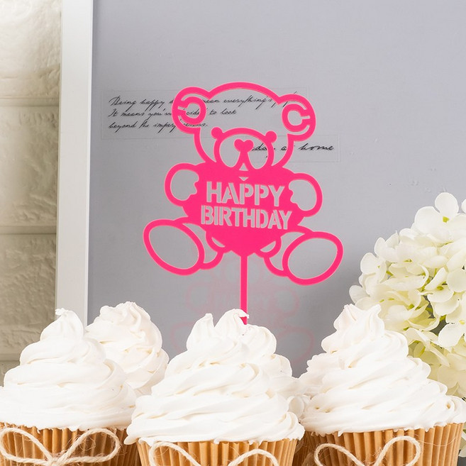 케이크토퍼 생일데코픽 곰돌이 [핑크], 단품