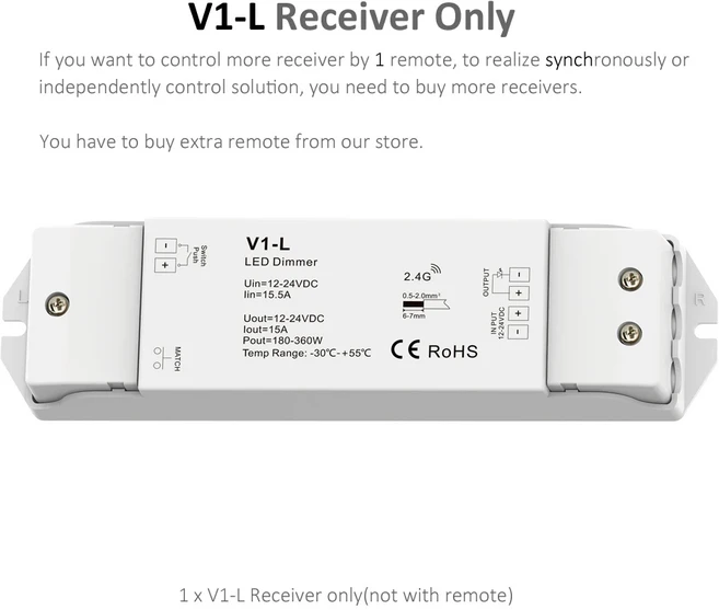 V1-L LED 조광기 DC 12V 24V 무단 스위치 컨트롤러 Wifi 무선 원격 단색 스트립 라이트 푸시, 07 V1-L Only