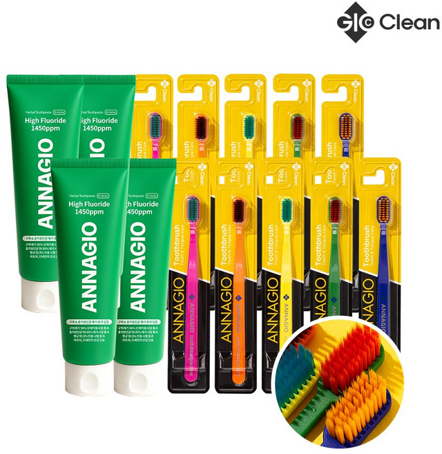 지오클린 안나지오 구취케어 치약 100g 4개 + 칫솔 10개입, 1