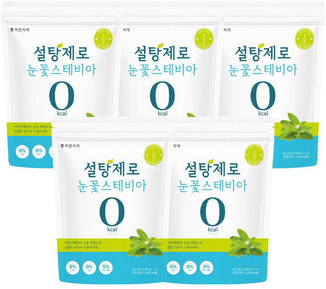 자연지애 설탕제로 눈꽃 스테비아 설탕대체 당뇨설탕, 5개, 1kg