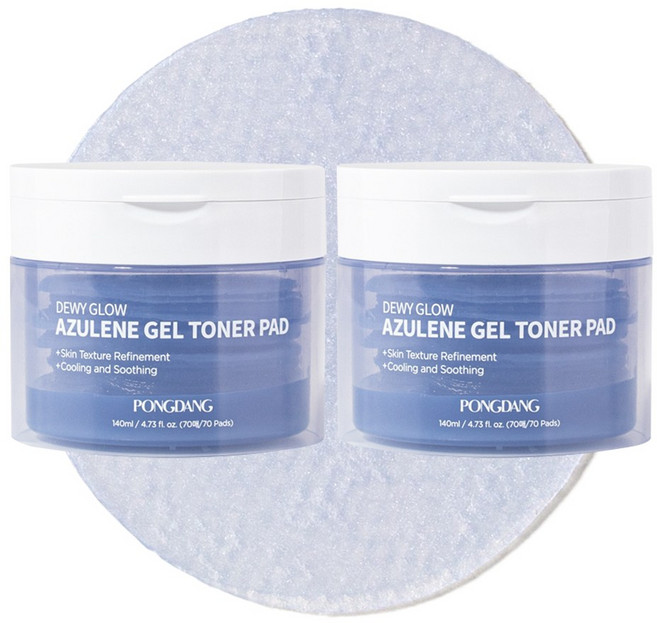 랩핑패드 퐁당 듀이 글로우 아줄렌 겔 토너 패드, 2개, 70매입
