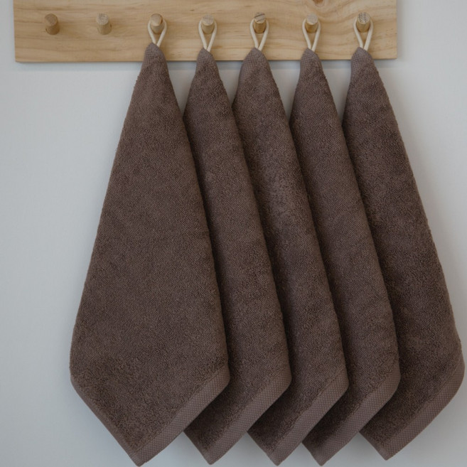 타월매니아 먼지없는 핸드타월 40수 코마사 고리수건 주방용수건 욕실수건, 카멜브라운, 5개