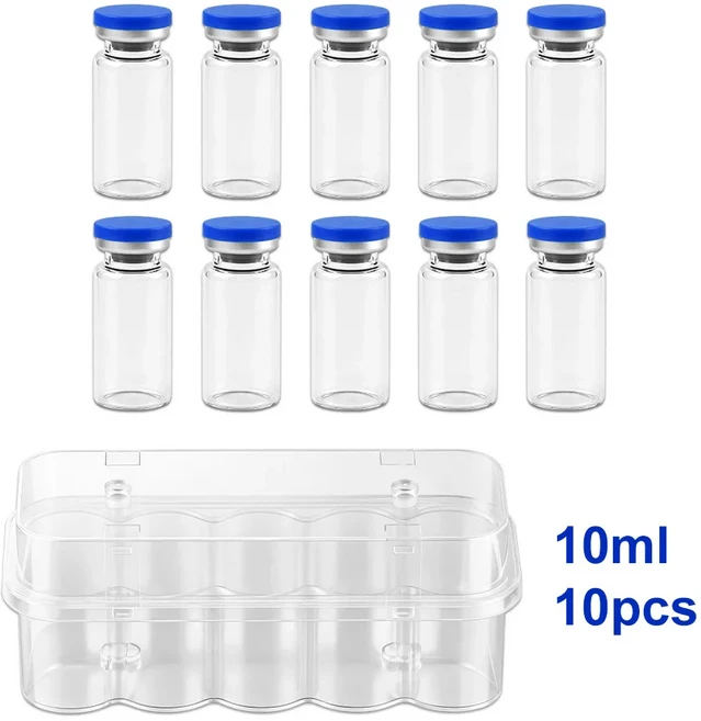 3/5/7/10ml 유리 주사병 주사용 고무 마개로 밀봉된 두꺼운 멸균 빈 유리병고무 마개로 밀봉된 캡 포함, [06] 10ml 10PCS Set