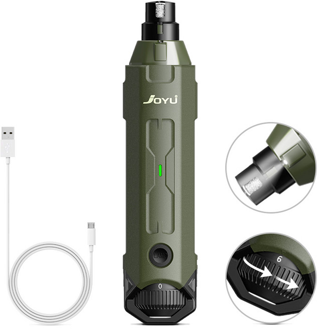 Joyu 애완동물 안전한 저소음 전동 연마기 LED 쌍등 조명 6단 변속 조절, N60-Army green, 1개