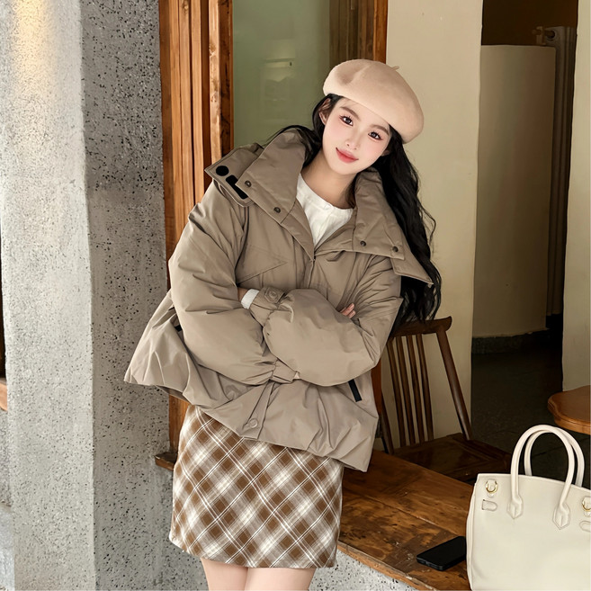 BuGeum 여성 하이넥 숏다운 구스 다운 자켓