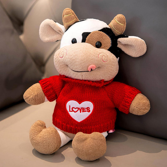 可愛奶牛公仔毛絨玩具, 奶牛 紅love毛衣款, 1個, 40cm