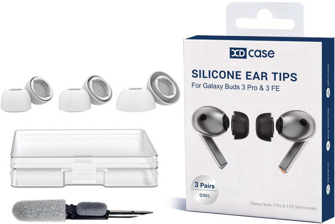 XDcase 갤럭시 버즈3 프로용 3쌍 실리콘 이어팁 S/M/L 사이즈 보관 및 세척 키트 포함, 1개, 흰색, 갤럭시 버즈3 프로