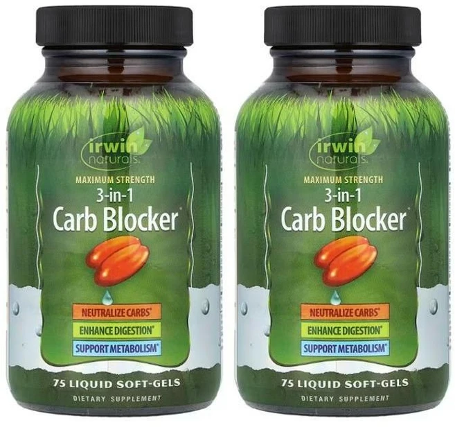 (1+1) 어윈내추럴스 3-In-1 Carb Blocker 액상 소프트젤 75정, 2개, 120g - 쿠팡