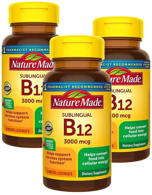 네이처 메이드 비타민B12 3000mcg 체리맛 설하정 Nature made Sublingual Vitamin B12, 40정, 3개 - 쿠팡