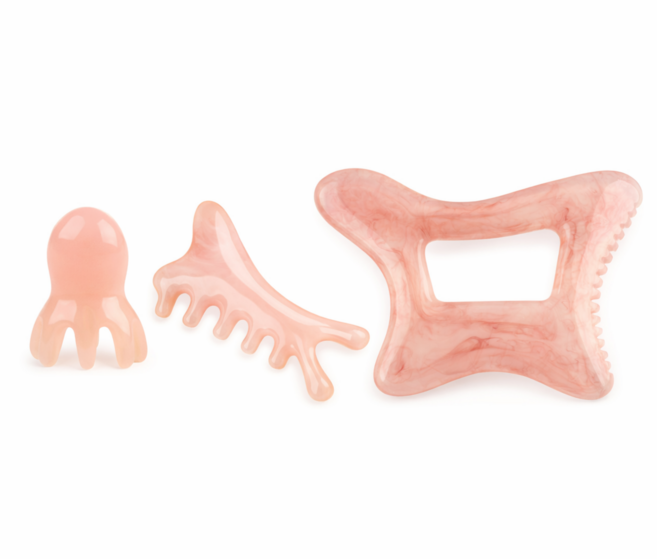 일상채움 레진 페이스 두피 바디 올인원 괄사 3종 세트, 핑크, 1세트