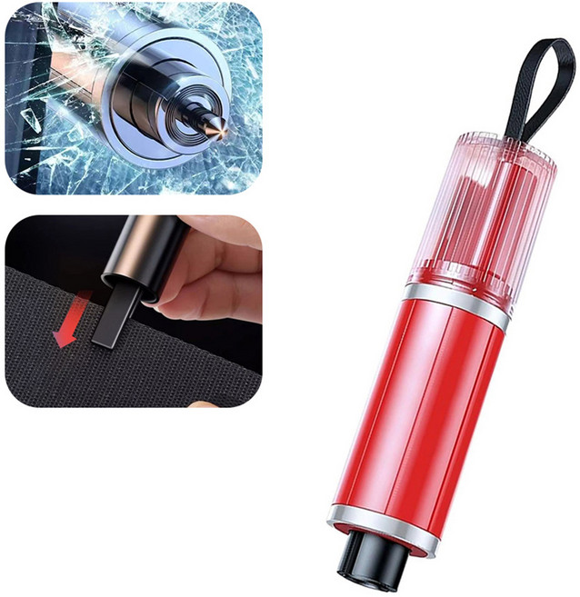 예삐스토어 차량 비상용 망치 안전벨트 커터 자동차 유리 비상 탈출, 레드, 1개