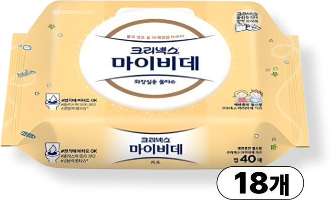 마이비데 키즈 화장실용 물티슈 리필형, 40매, 18개