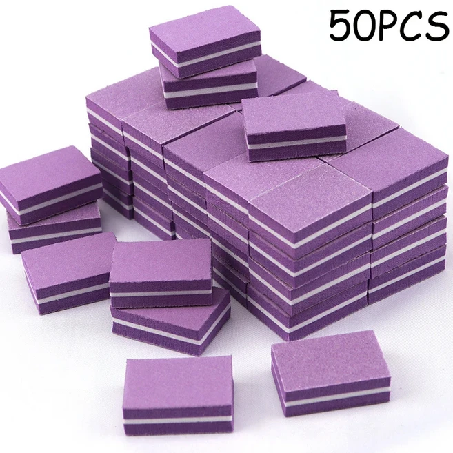 50Pc 전문 미니 손톱 아트 버퍼 파일 100/180 사포 매니큐어 팁 케어 샌딩 연마 장비 도구, 24 Purple 50PCS