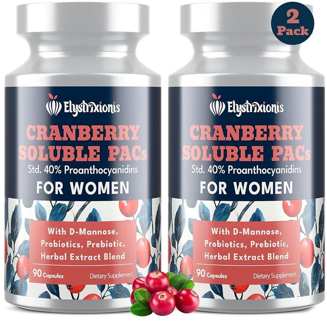 Elystrixionis 72mg PAC 여성용 크랜베리 알약 - 유기농 크랜베리 주스 추출물 플러스 1000mg D-만노스 요로 건강 지원 크랜베리 보충제 - 180 캡, Elystrixionis 72mg PAC, 여성용 크랜, 90 - 쿠팡