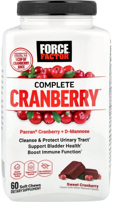 포스 팩터 Force Factor Complete Cranberry™ 스위트 크랜베리 소프트 츄어블 60개125792원산지:기타, Force Factor Complete Cranberr, 1개 - 쿠팡