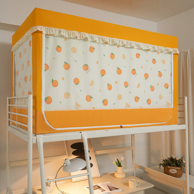 개웃기냥 귀엽고 아기자기한 1인용 1 2층침대 기숙사 학생용 침대 모기장 사각 모기장 텐트 난방 텐트 일체형 5면 포괄, F 파스텔 오렌지