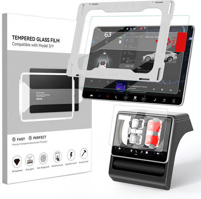SUMK 테슬라 모델y 주니퍼/모델3 하이랜드 전용 전후석 강화유리 액정보호필름 세트 (눈부심/지문방지), 16인치 모델Y 주니퍼(2026.1.20이후 주문), 1GB, 무광