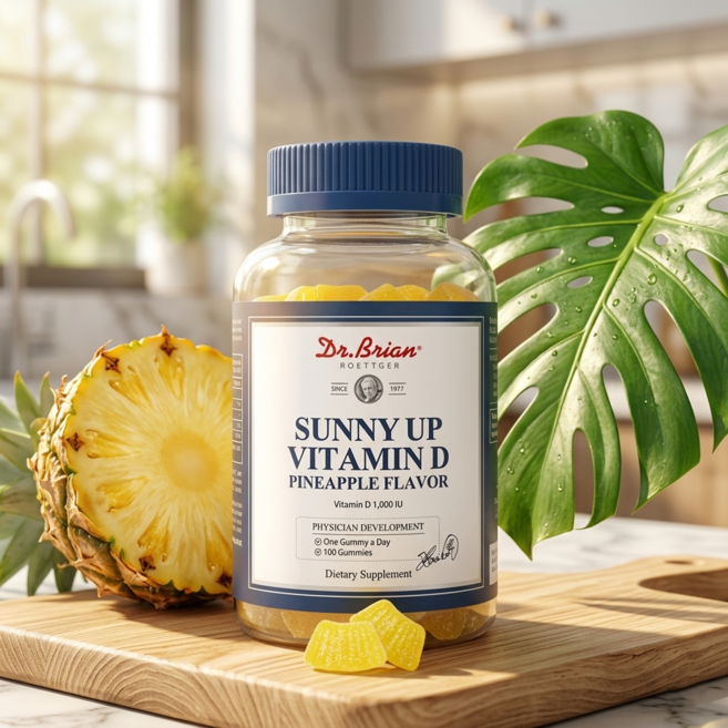 닥터브라이언 써니업 비타민D 파인애플 플레이버 구미 씹어먹는 비타민 디 뼈건강 영양제 미국, 100회분, 2개