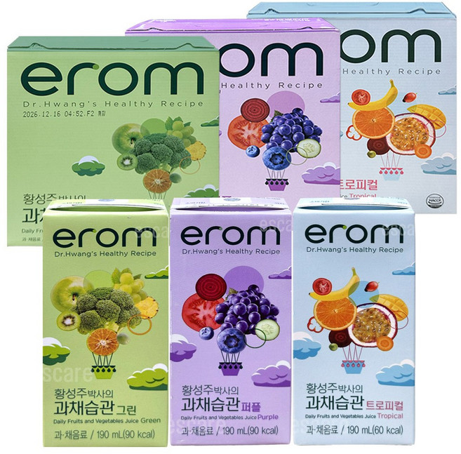 이롬 황성주박사의 과채습관 3종 (트로피컬/그린/퍼플), 48개, 190ml