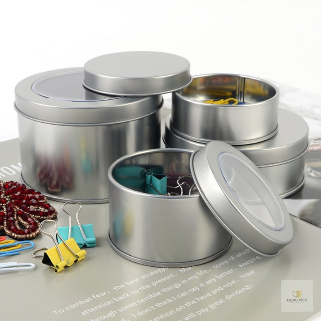 에버템즈 미니 원형 철제 스틸 틴케이스 150ml 사탕캔디틴케이스 악세사리포장수납미니케이스 미니어처틴케이스, 90x35mm - 투명창