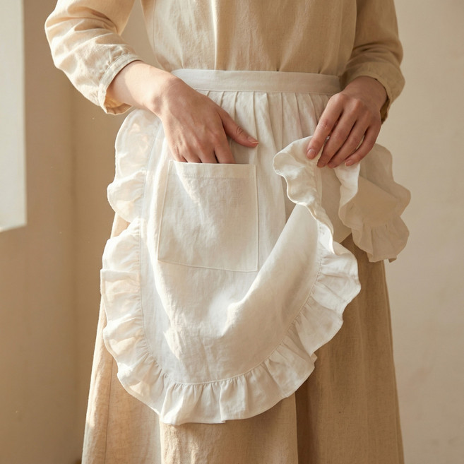 솔레르 프릴 하프 손닦는 행주 앞치마, 1개, 화이트