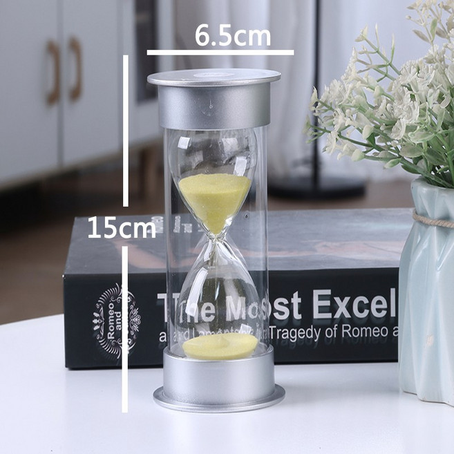 銀款高亮麗沙漏10/20/30分鐘計時器兒童學習時間自律高考畢業禮物, 大號60分鐘黃色 【高15cm】:如图