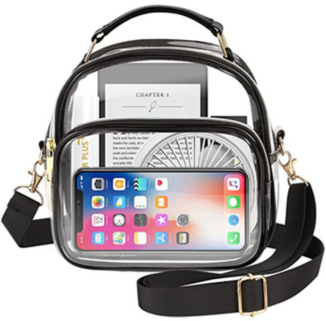 방수 투명 크로스백 PVC 클리어백 2포켓 워터밤 물놀이 워터파크, 1개, 블랙