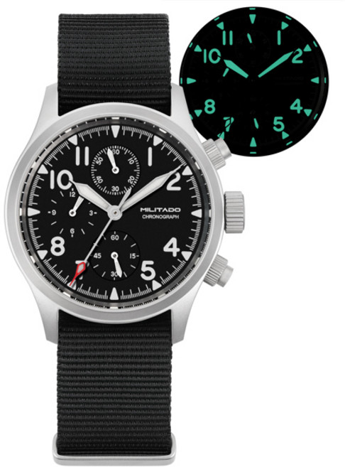 호환 Militado ML1868KF 쿼츠 시계 남자 VK67 39mm 크로노 그래프 시계 빛나는 사파이어 100m 방수 군용 손목, [05] White No Date