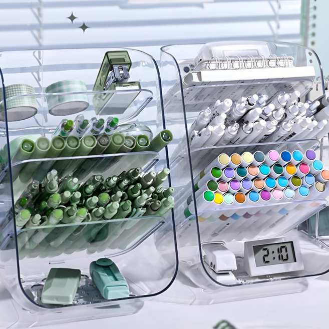 PDG 대용량 3단 연필꽂이, 1개, 투명