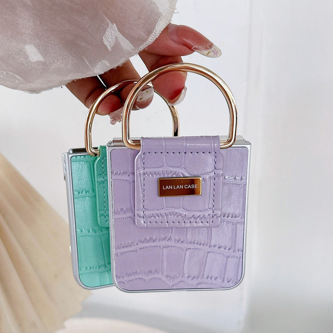 갤럭시 Z플립7 클레어 크로크 레더 힌지보호 D링 케이스