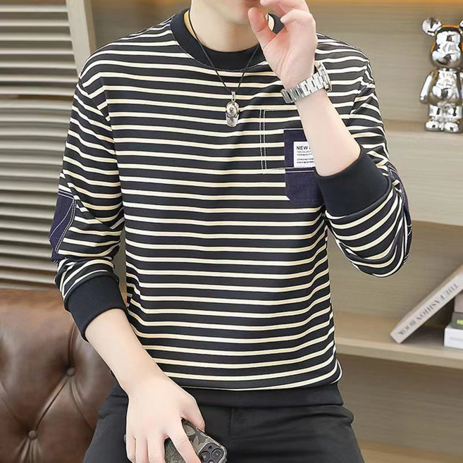 휠렉스 남자 봄 줄무늬 긴팔 티셔츠 Y1112