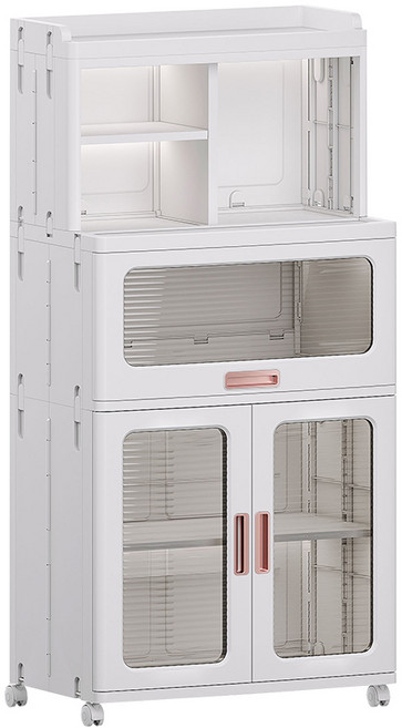 AOTTO 65面寬磁吸開門附輪廚房收納櫃(收納架 置物櫃 收納櫃 櫥櫃), 白色