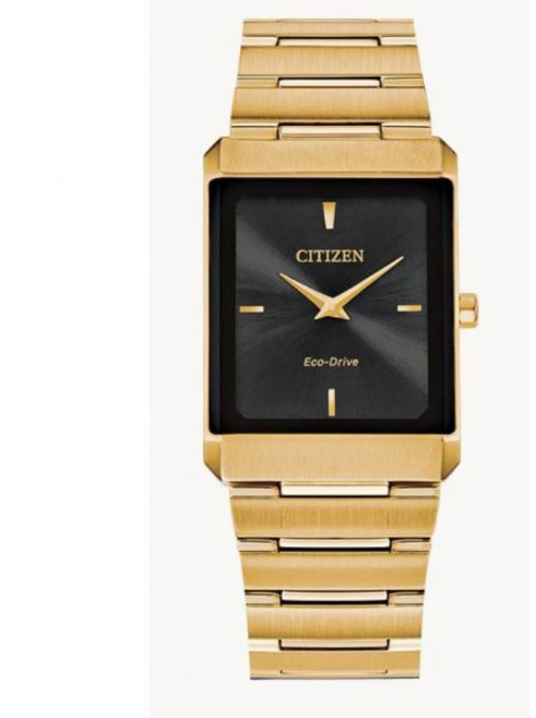 [Citizen] 시티즌 에코드라이브 AR3102-51E 스틸레토 탱크 블랙 사각 다이얼 골드 톤 시계 유니
