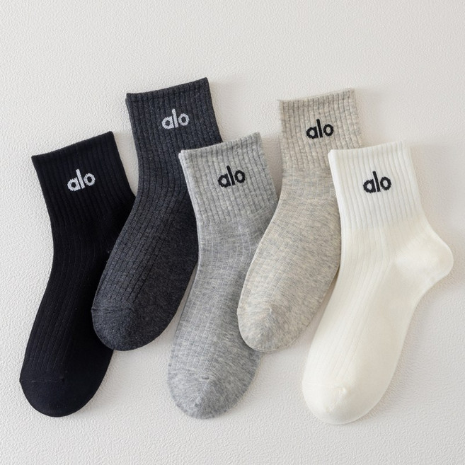 5켤레 세트 여성용 양말 가을 겨울 귀여운 깃털 망사 겨울 스타일 커피색 꽃 중간 길이 면 양말