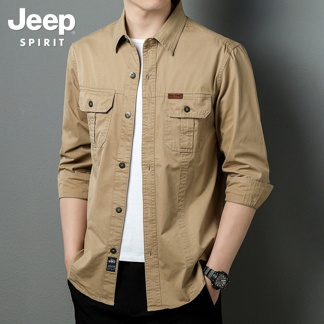 JEEP SPIRIT 지프 스피릿 남성용 사계절 포켓 긴팔 빅사이즈 캐주얼 셔츠 1388 +양말