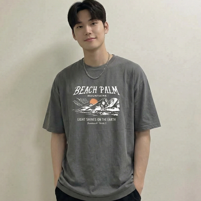 데일로엔 남자 여름 오버핏 프린팅 포인트 반팔 이너 티셔츠