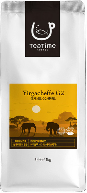 티타임커피 1kg 예가체프 G2 블렌드 당일로스팅 맛있는 신선한 커피콩 홀빈, 1개, 홀빈(분쇄안함)