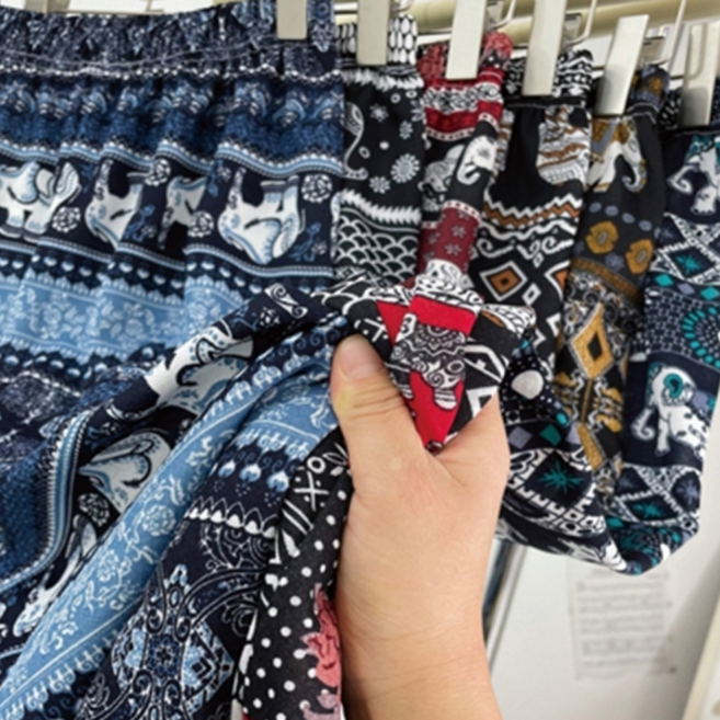 여성 코끼리 바지 프린트 와이드 여름 여성 밴딩 바지 바캉스 냉감