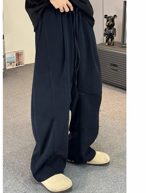 【重磅垂感】毛呢衛褲 彎刀褲 闊腿褲 拖地褲 垂感闊腿褲 加厚保暖 灰色毛呢 秋冬男褲 設計感寬鬆 休閒百搭