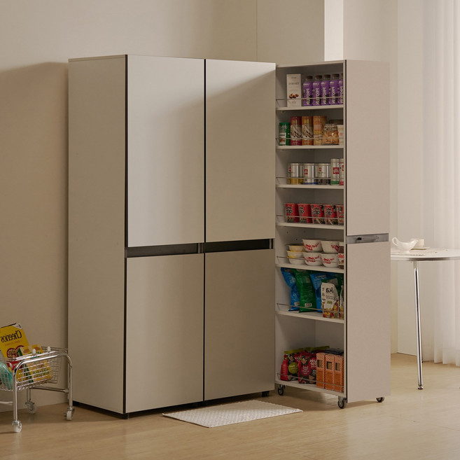 해피아이 비올레 냉장고 틈새장 틈새수납장 슬라이딩 주방수납장 비스포크 타입, 비스포크 타입 (좌형), 새틴베이지