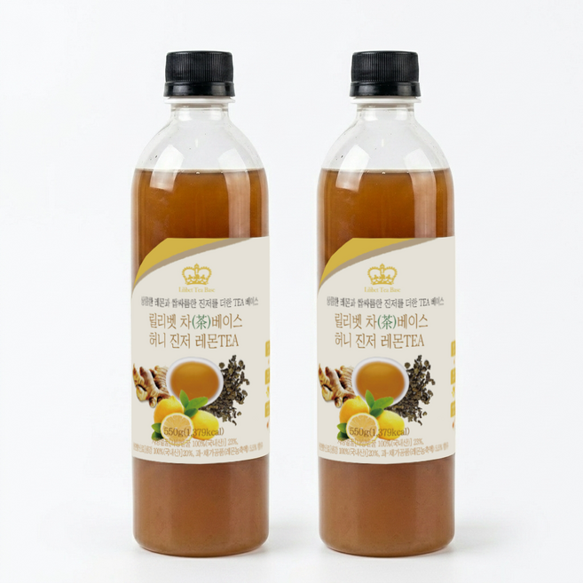 릴리벳 허니 진저 레몬 티베이스 생강청 음료, 2개, 550ml