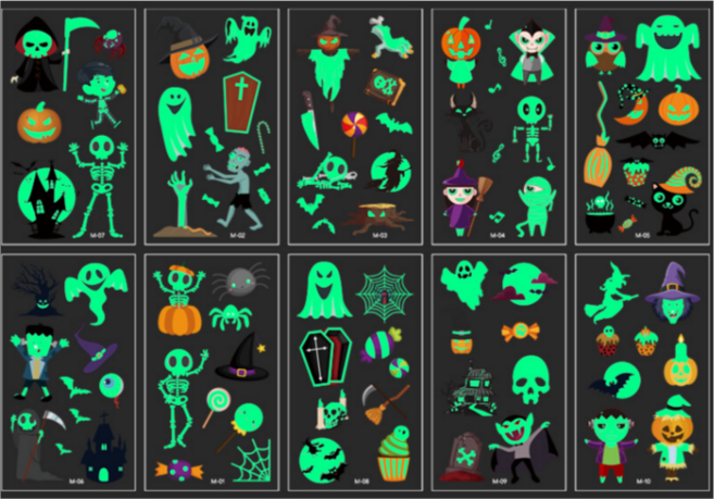 kc인증 할로윈 캐릭터 아동 타투 스티커 어린이 판박이 물스티커, 1개, M1