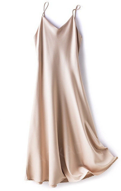 AOKADA 여성 여름 새틴 실크 슬립 민소매 나시 롱 뷔스티에 맥시 원피스