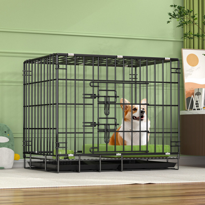 狗籠子泰迪小型犬籠金屬家用室內外窩車載籠寵物貓籠救助籠圍欄廠, 1個, 黑色-85加粗雙鎖:籠子(托盤+腳墊)