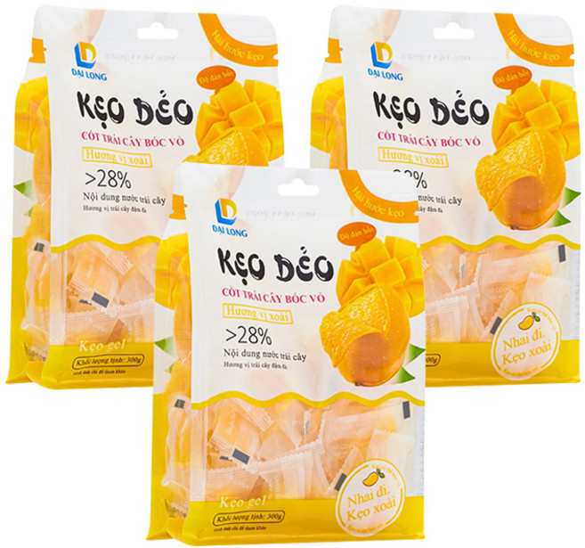 베트남 케오데오 다이 롱 까먹는 망고 젤리 300g x3봉 Keo Deo 노란 봉지 2겹, 3개