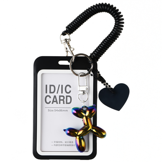 OFFCURVE 인스타그램 스타일 나비 풍선 강아지 카드 홀더 & 키링 일체형 버스 카드/학생증/출입카드/직원증용 투명 카드 케이스