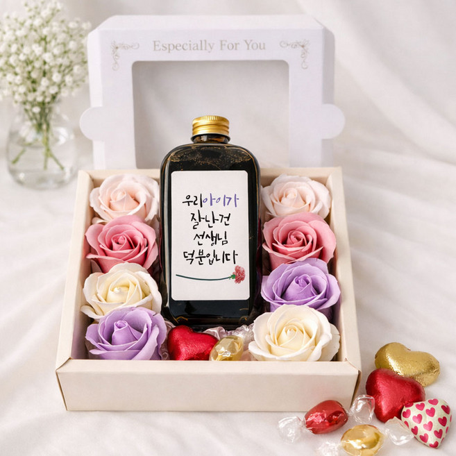 발렌타인 화이트데이 선물 어린이집선생님 유치원 졸업 플라워박스 커피세트, 1세트, 선생님선물 플라워박스